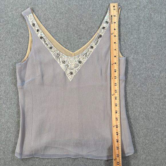 Sigrid Olsen Purple 100% Silk Camisole Tank Top Women's 8 Sequin Lace Beaded - Picture 3 of 6